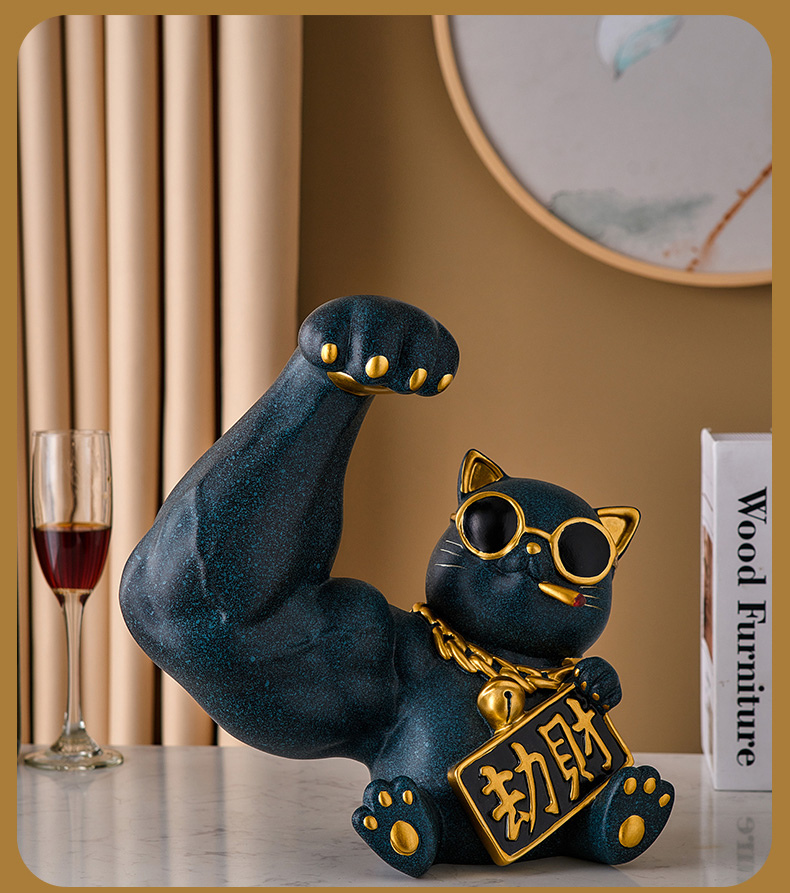 招财猫麒麟臂麒麟臂肌肉网红劫财猫店铺前台收银台摆件开业贺礼物装饰