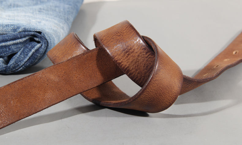 精选男士纯牛皮手工腰带复古做旧纯铜扣真皮皮带男女百搭针扣女士裤带