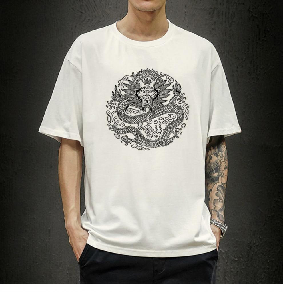 带龙图案的衣服中国风国龙纹t恤虎水墨画五爪金龙皇帝图腾龙印花 m130