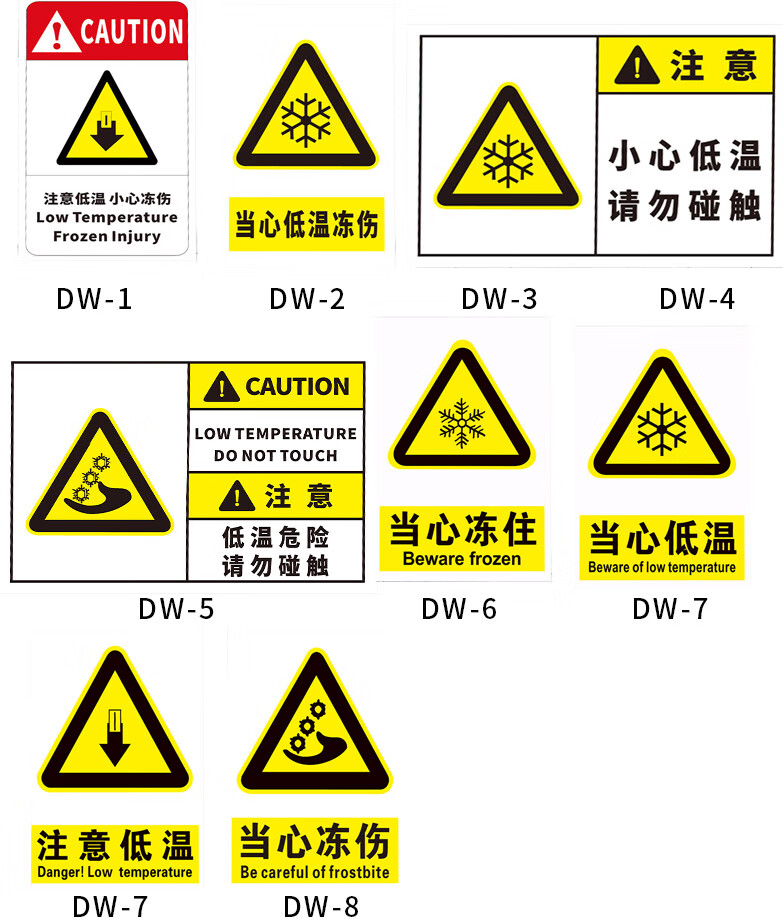 当心低温冻伤安全警示标志牌 工厂注意低温区域标识提示牌小心冻住