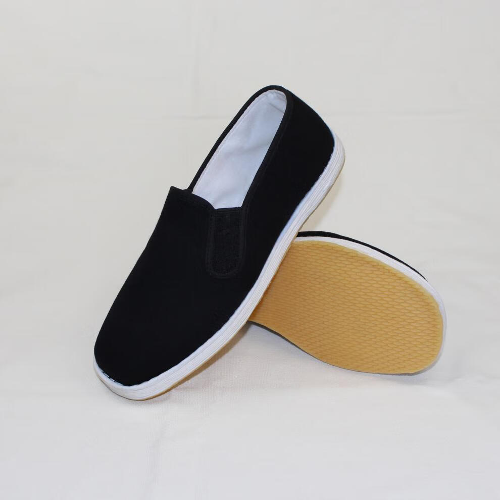 千层底老北京布鞋圆口一脚蹬牛筋底素面男士纯色黑色透气平跟套脚休闲