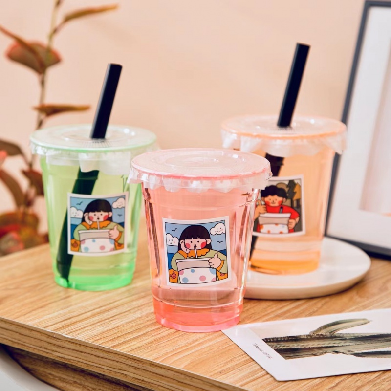 厨量 嘟嘟杯网红一次性 带盖ins嘟嘟杯果汁饮料咖啡塑料杯 商用