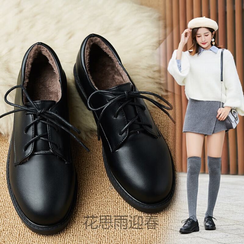 女生夏天小皮鞋上班穿的一脚蹬皮小高跟薄款英伦风搭配裙子的软底正装