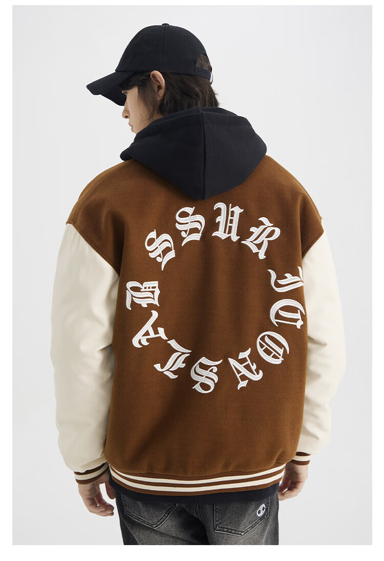 iconslab联名ssur plus 哥特星圈经典美式棒球服拼接皮袖夹克男秋
