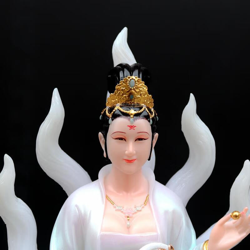 2022新 款16寸19寸26寸汉白玉九尾狐仙娘娘神像佛像家用供奉摆件九尾
