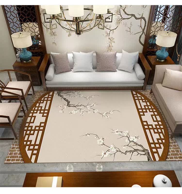 新中式地毯客厅沙发茶几毯简约中国风禅意卧室床边满铺可定制宁静祥和