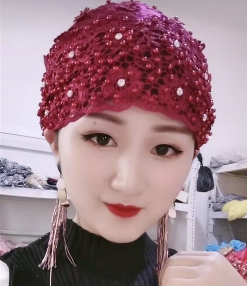 流苏包头帽头巾新款回族帽子时尚纱巾立体纯手工流苏包头帽堆堆帽