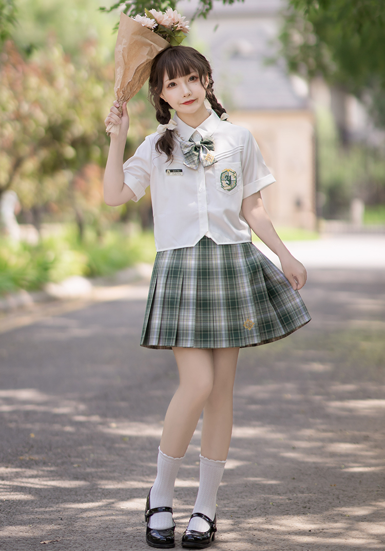 御茶家x萤火虫联名银线版jk格裙原创制服绿色限定款现货42cm裙长xs