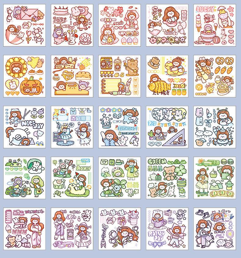 咕卡贴纸100张 咕卡贴纸随心配100张手帐小图案套装可爱人物手账贴