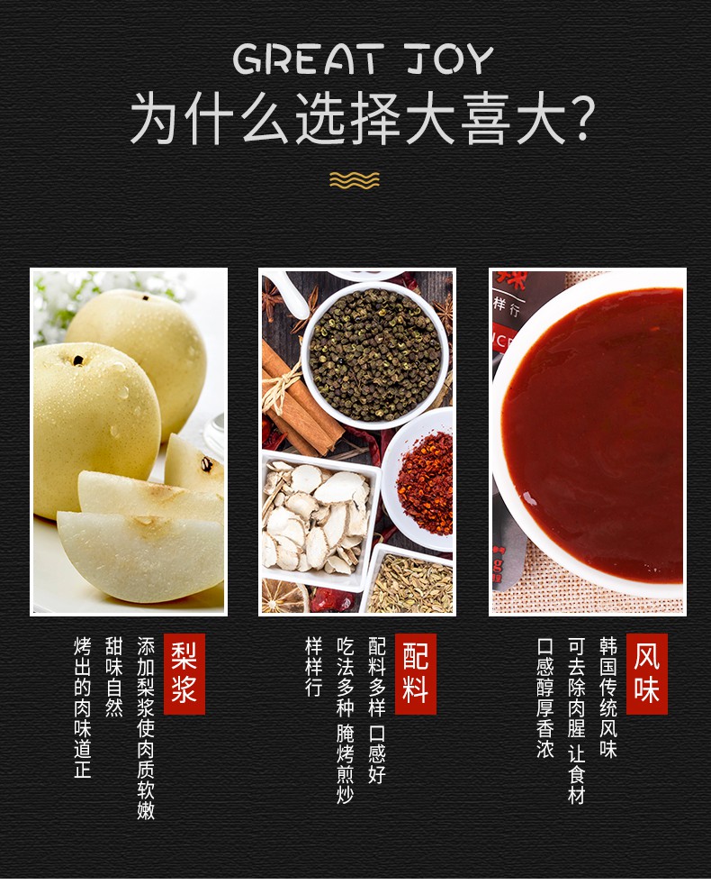 烤肉酱韩式烧烤酱料蘸酱原味腌料家用腌制腌肉专用调料大喜大烤肉酱黑