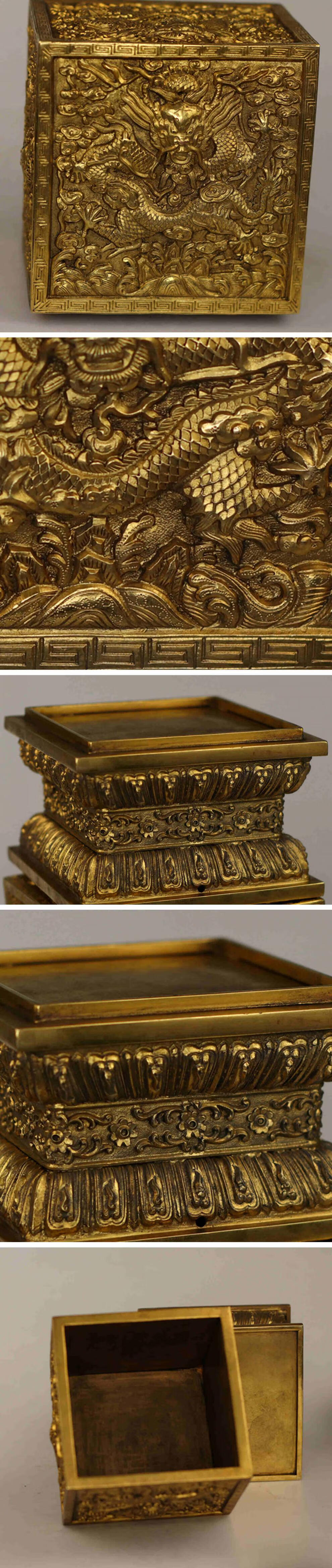 金丹青仿明清故宫纯紫铜錾龙玉玺盒 纯手工仿古玩 龙书案摆件收藏