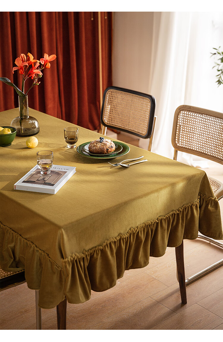 嘉桔美式复古轻奢纯色天鹅绒丝绒桌布茶几长方形餐桌布钢琴盖布百搭a