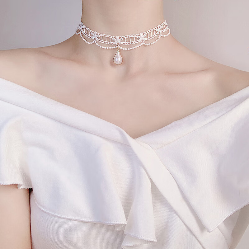 览日鸟新品仙珍珠chocker项链女锁骨链洛丽塔颈链ins仙气颈带少女森系