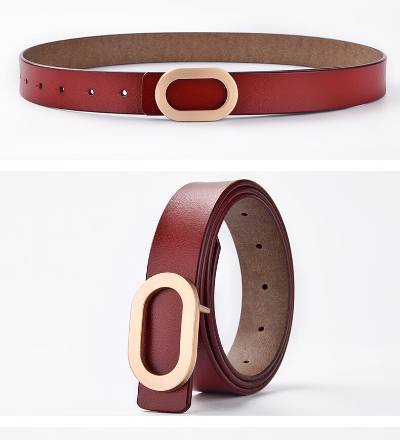 女式新款腰带真皮皮带女韩版百搭牛皮宽裤腰带女士红色110cm