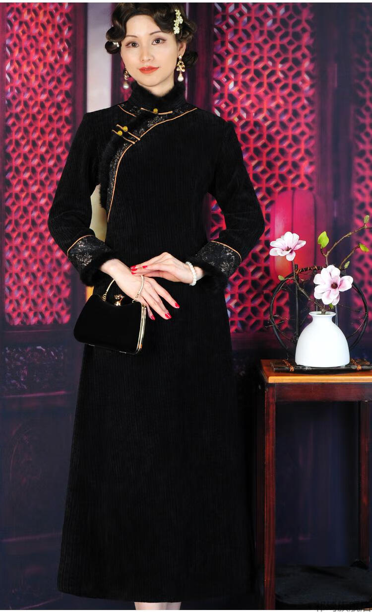 中年年新款秋冬冬季改良冬款加厚冬装妈妈连衣裙女冬 加厚a字款旗袍