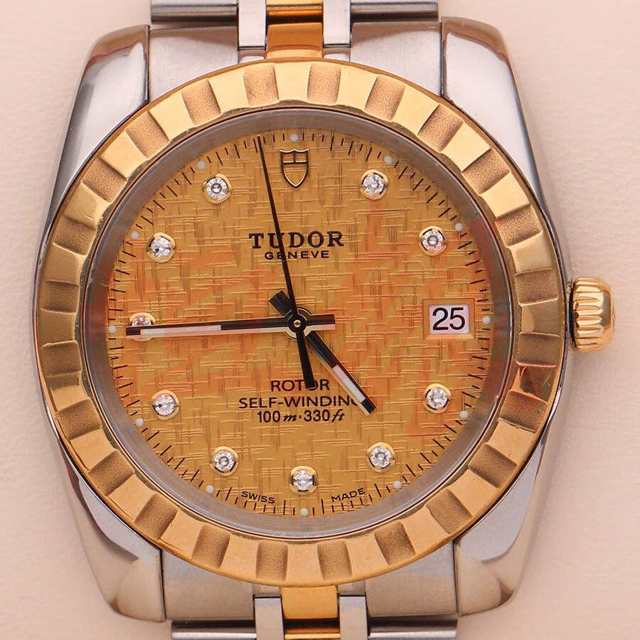 帝舵经典系列21013香槟色马赛克镶钻钟表38mm手表【图片 价格 品牌