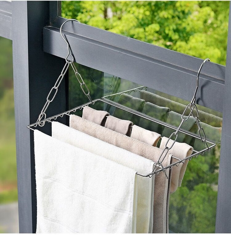 置物挂架窗外晒衣晾袜家用多功能晾晒架子晾晒架加长款60cm45夹1个