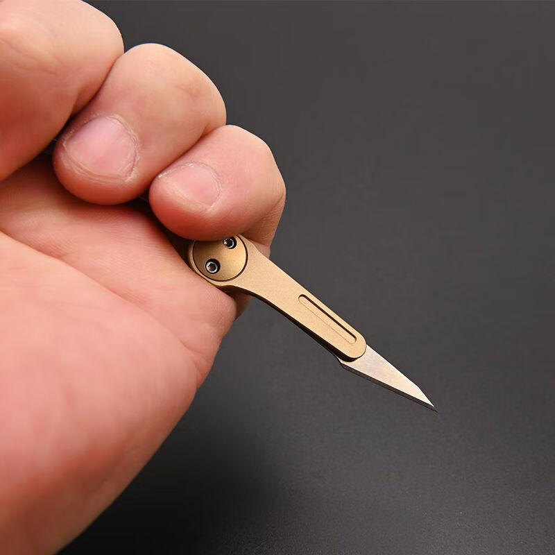 黄铜迷你随身开箱美工刀刀锋利防身拆快递小刀黄铜小刀10刀片