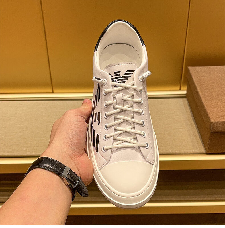 阿玛尼(emporio armani)联名系带小白鞋时尚平底鞋休闲板鞋鞋子潮鞋