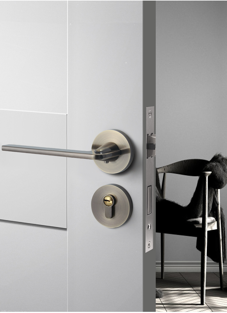 美式简约分体锁磁吸室内卧室木门锁具通用型卫生间门把手标配套餐青古