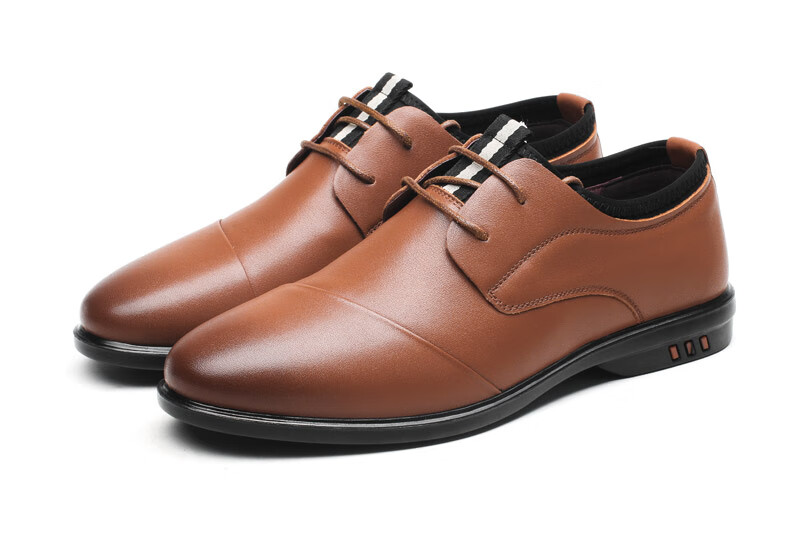 红蜻蜓男鞋2019春季休闲皮鞋真皮系带圆头商务皮鞋男8650 土黄色 44