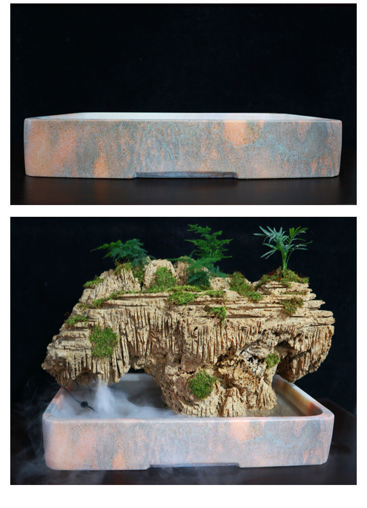 晚霞红天然大理石假山盆景盆大型上水石吸水石底座长方形特大花盆