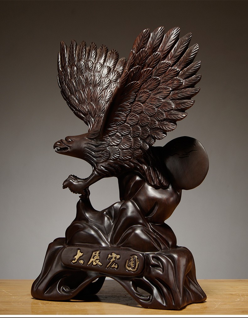雅木品红木木雕老鹰摆件大展宏图雄鹰风水办公室桌面摆件实木雕刻工艺