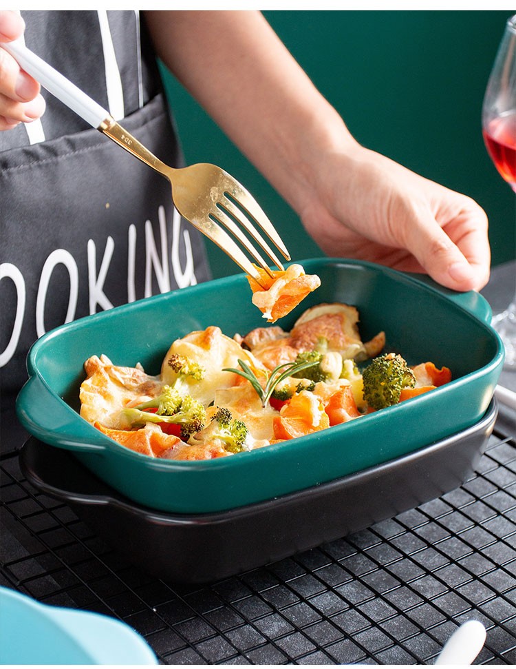 芝士焗饭烤盘家用陶瓷双耳烘焙微波炉北欧西餐盘子创意汤菜盘烤箱焗炉