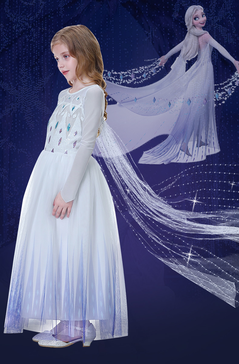 陈宣善冰雪奇缘裙子冰雪奇缘艾莎公主裙春装长袖衣服爱莎拖尾礼服新款