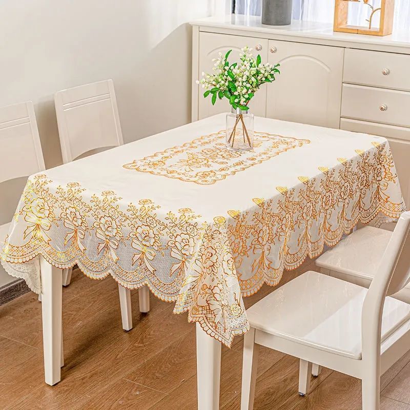 轻奢餐桌布水油烫免洗pvc茶几垫烫金家用长方形台布罩抖音网红sn0396