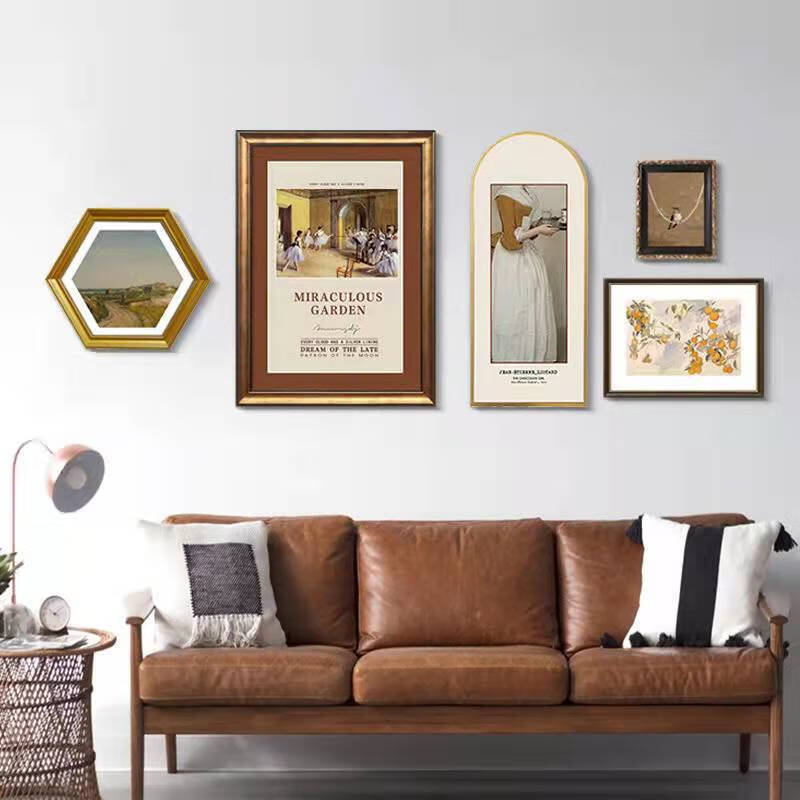 法式复古人物装饰画风景名画组合客厅沙发背景墙壁不规则艺术挂画 赛