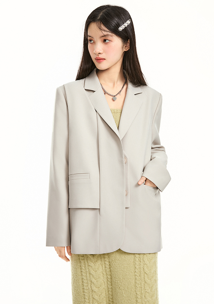 早春新品乐町个性设计感小众西装2022春季纯色休闲西装外套女宽松奶芋