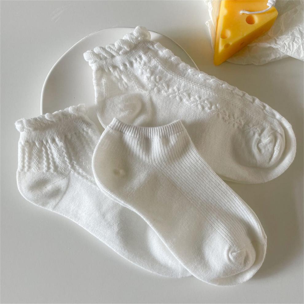 袜子女短袜夏季薄款浅口纯白色花边中筒袜透气隐形船袜日系可爱短筒3