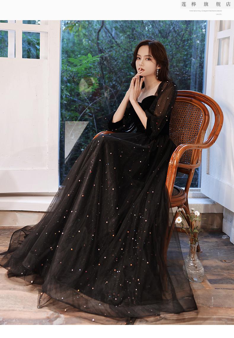 主持人礼服女成人黑色晚裙2021新款气质端庄长款宴会裙质感年会蓬蓬裙