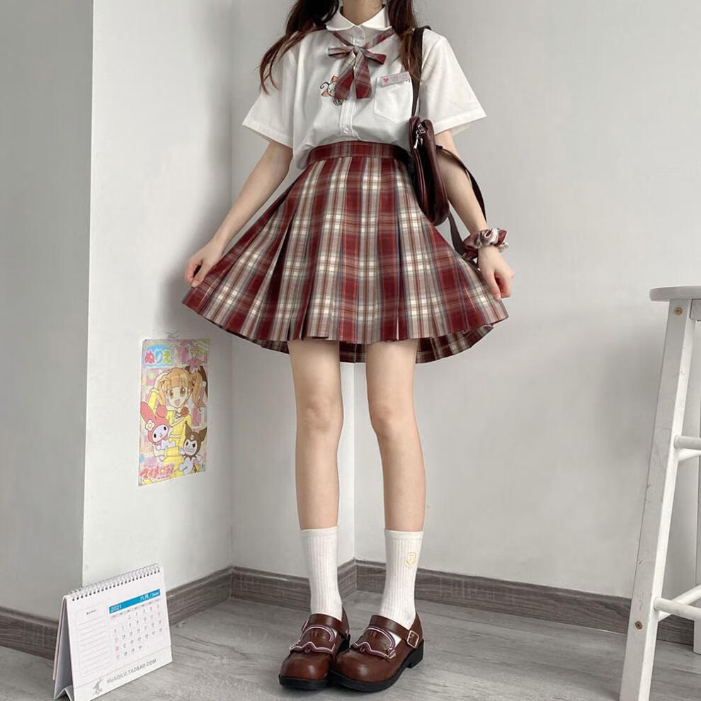 2022春画沙带金线jk制服春季日系学生jk制服格裙学院风格裙43长柄结