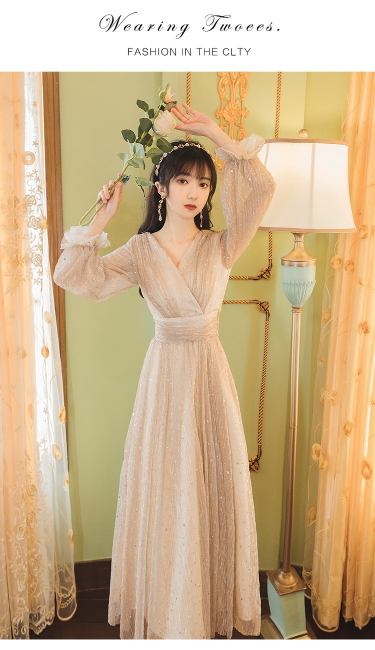 舒弗星法式复古连衣裙暮云纱流光裙秋感小仙女礼服长裙子网纱2022新款