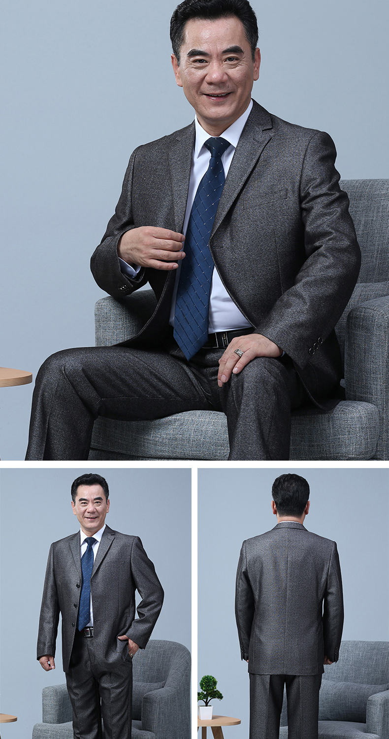 罗蒙官方精品父亲节中老年西装男套装爸爸休闲宽松西服50岁正装羊毛