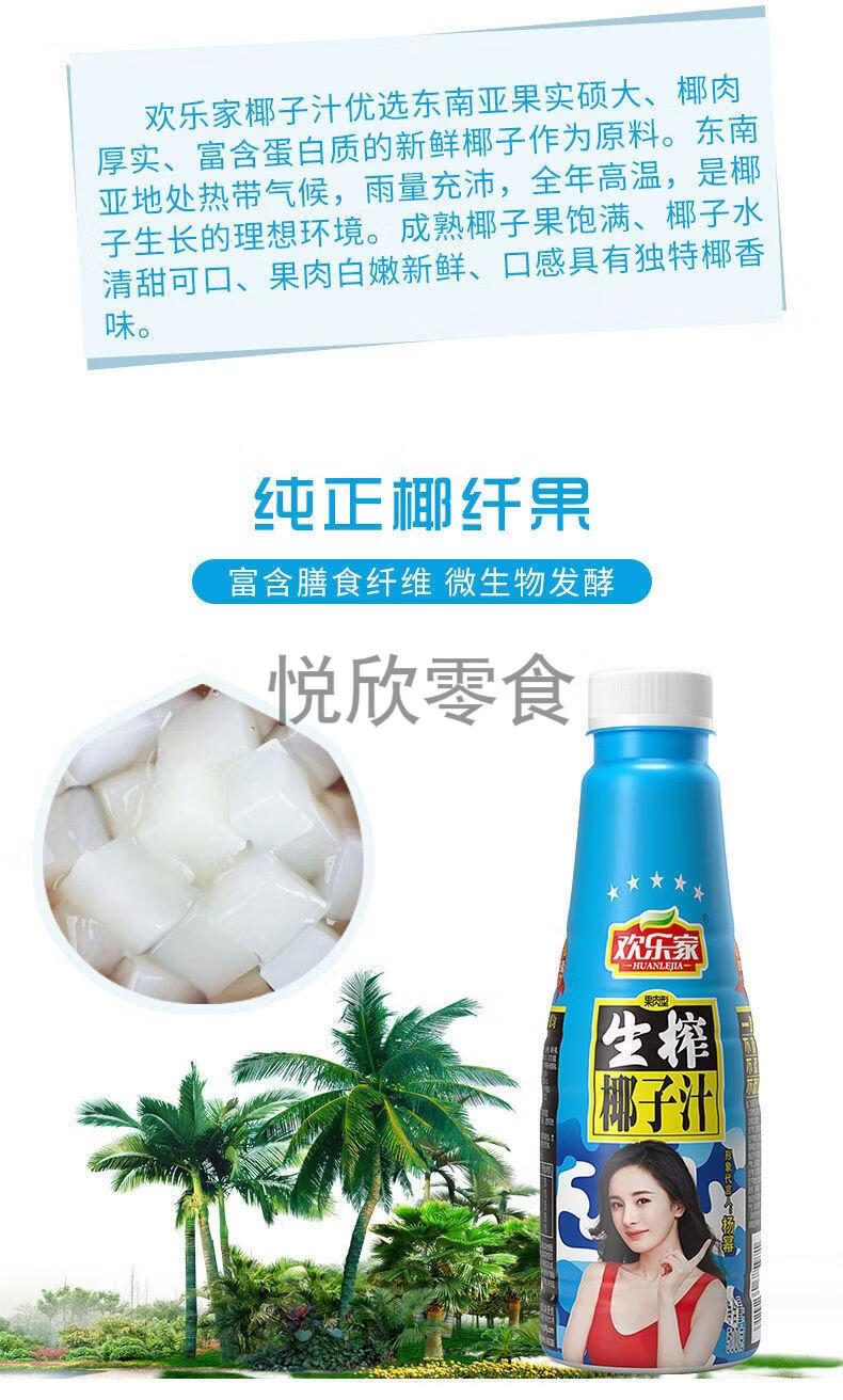 欢乐家生榨椰子汁500ml125l植物蛋白牛奶饮品果肉椰汁饮料新日期整