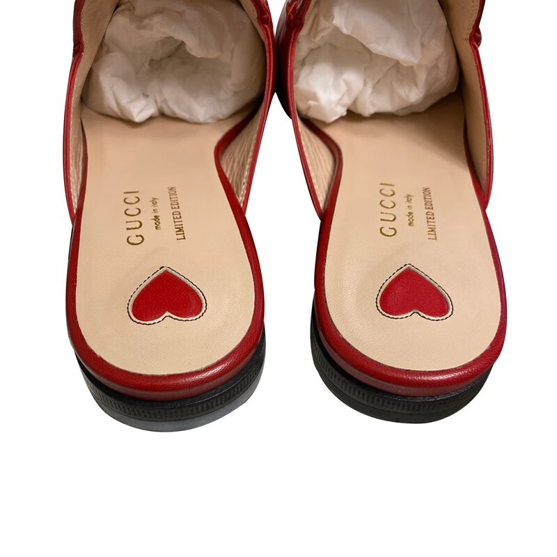 gucci古驰女士红色珍珠爱心鞋拖463180红色欧码36