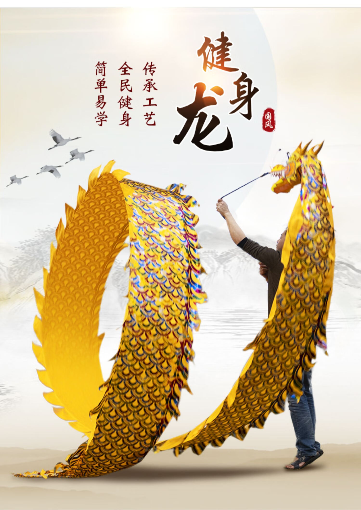 甩龙带龙头彩龙儿童舞龙彩带健身布龙道具耍龙中老年广场舞手龙舞 3d