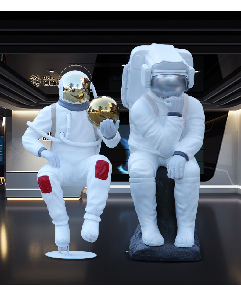 发光月球太空人宇航员卡通雕塑商场美陈玻璃钢创意落地网红大摆件浅