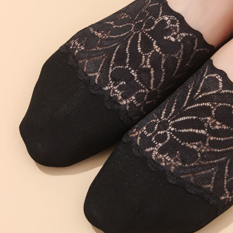 潮流深口珍珠女袜子珍珠船袜薄款白搭蕾丝女船袜隐形袜mn黑色1双3438