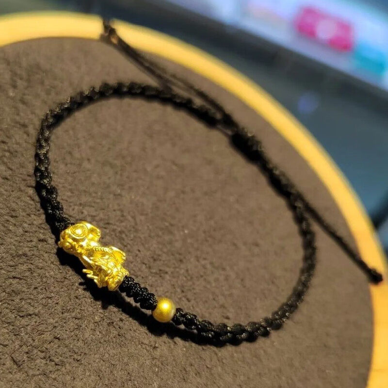 老凤凰黄金貔貅手链男女款情侣一对韩版潮999足金3d硬金个性编织手绳