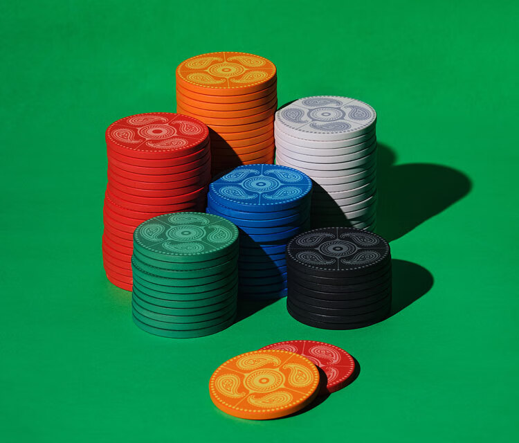 德州扑克筹码陶瓷无面值筹码筹码币腰果花白色无面值一卷25片43mm尺寸