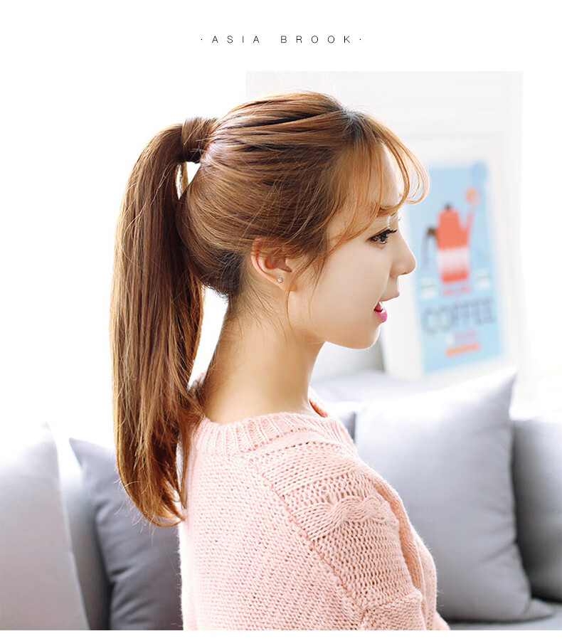 定制魔术贴真发马尾全真人发丝假发女长直发高马尾辫子绑带式发尾50长