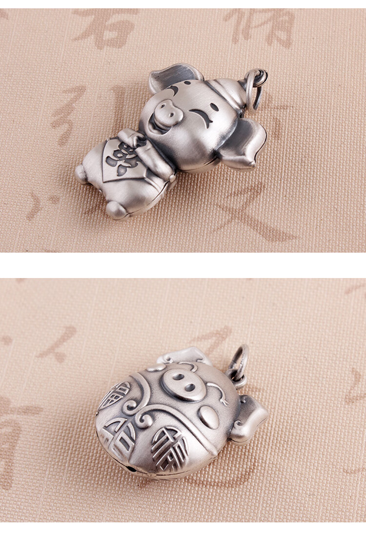 高端品质银猪吊坠复古999足银生肖猪男女毛衣链挂坠宝宝儿童本命年