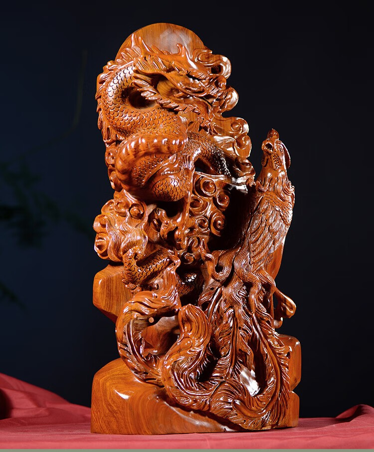 opdamyi 花梨木雕摆件创意龙凤呈祥工艺品送朋友结婚礼物实木中式家居