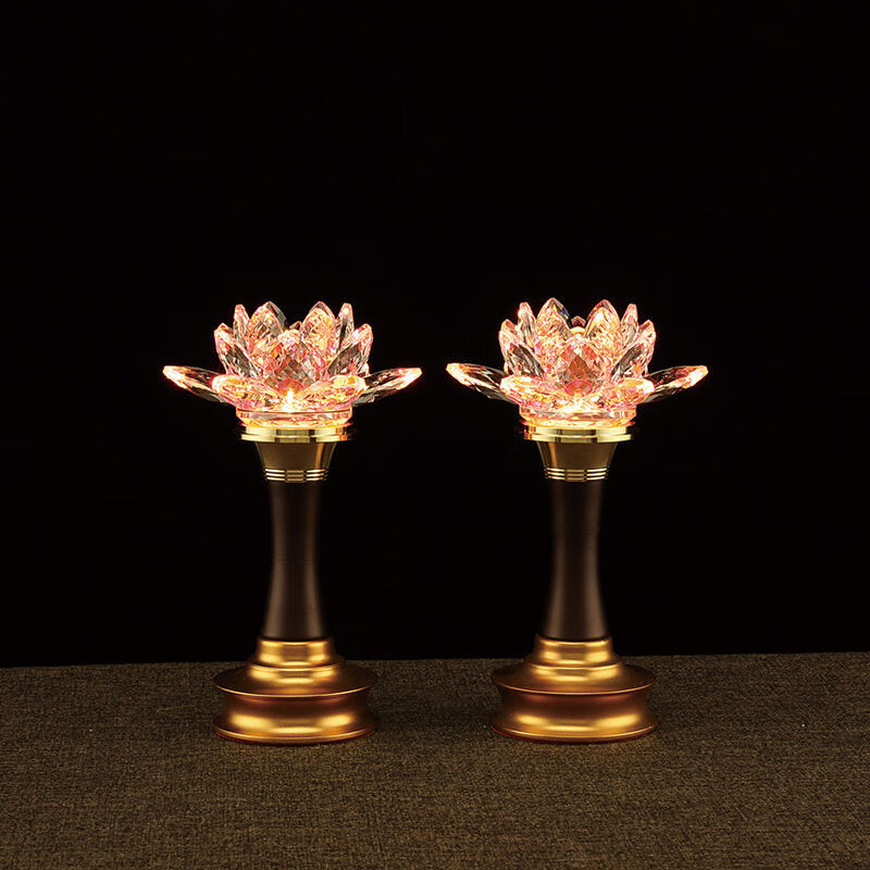 佛前荷花灯供佛灯琉璃灯水晶玻璃莲花灯led七彩长明灯佛堂佛台灯 黄色