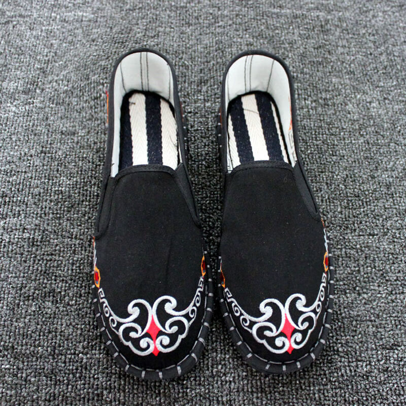 唐装鞋子男色鬼刺绣风春夏软底工作鞋社会潮鞋快手红人 红底青龙 36