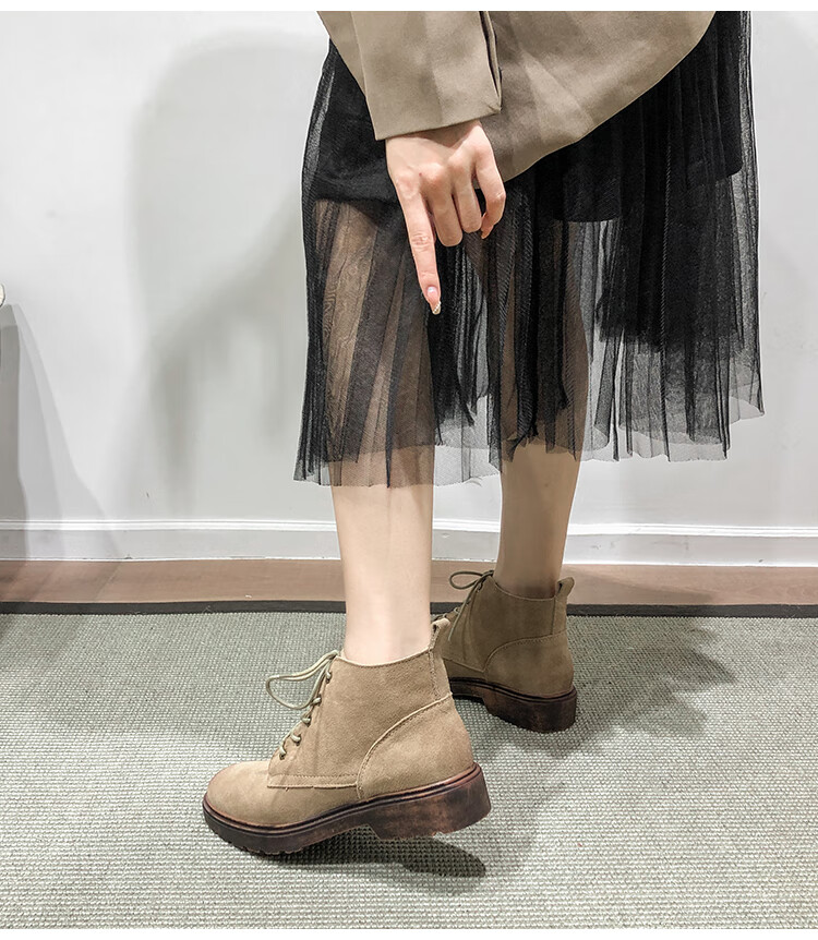 女士翻毛皮加绒女平底女靴短靴马丁靴女式短筒反毛英伦复古磨砂皮女生